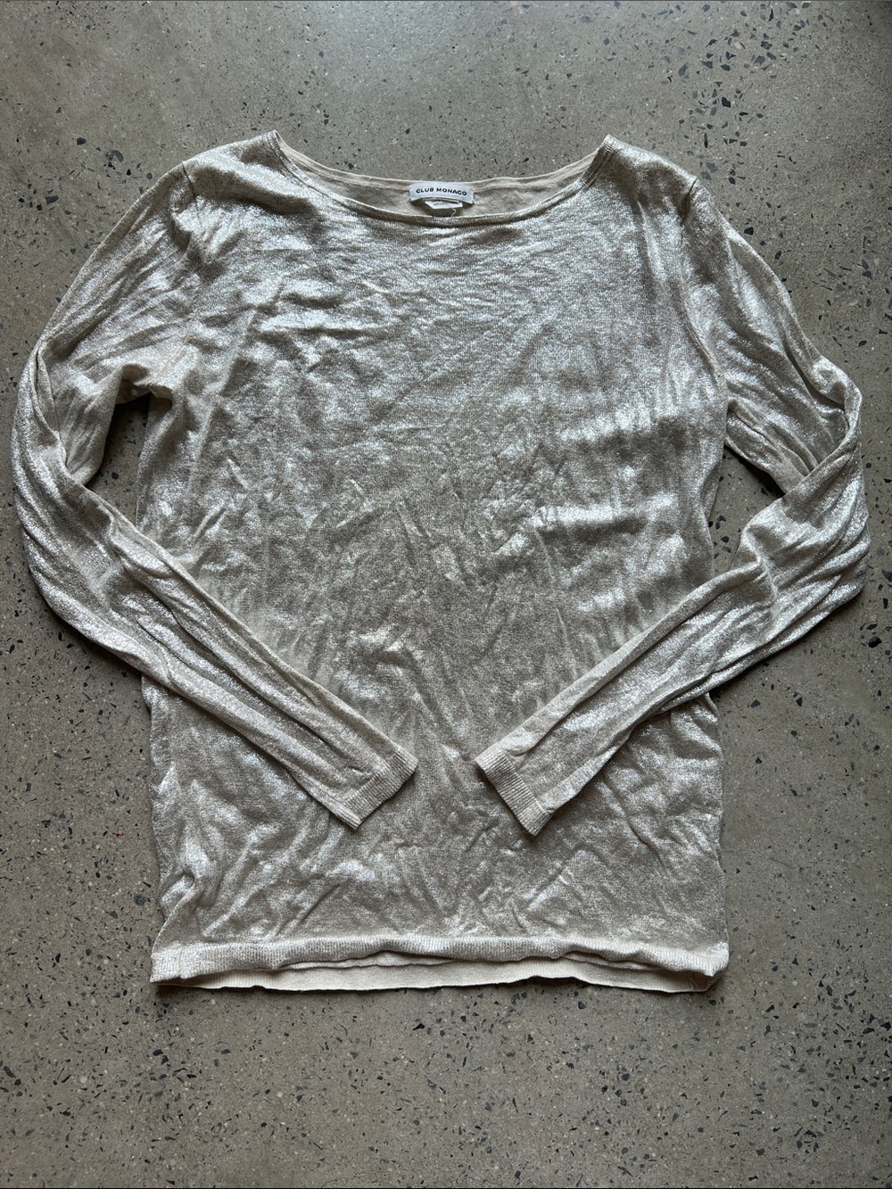 Club Monaco Metallic Silver Cream Scoop-Neck Lightweight top